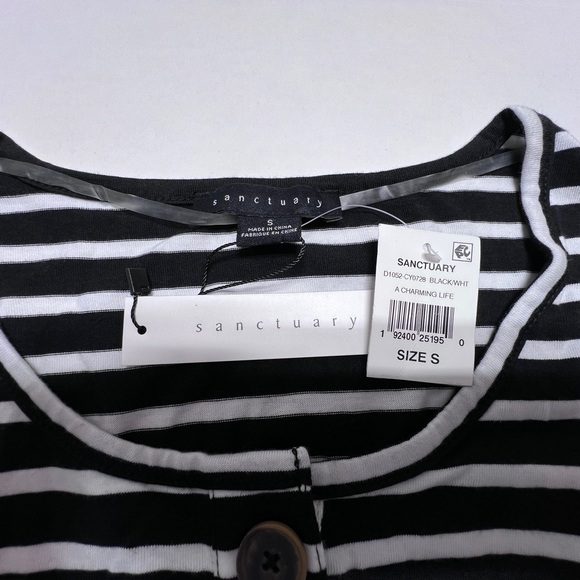 💙💛 Sanctuary Black White Striped Sullivan Henley Scoop Neck T-Shirt Dress - Picture 7 of 11